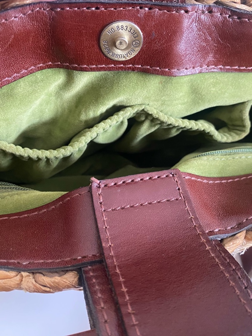 Patricia Nash Woven  Straw Floral Embroidered Crossbody Bag Brown Ring Handles - Picture 7 of 14